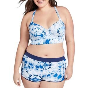 Swim By Cacique Blue White Tye Dye Boyshort Swim Bottoms‎ Size 16